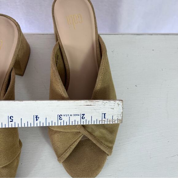 Cabi Mules Womens 7M Marigold Tan Block Heel Casual Slip Op Peep Toe Twisted Top - Picture 7 of 11